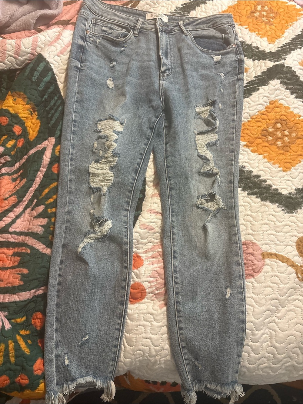 Judy Blue Light Blue Distressed Boyfriend Jeans